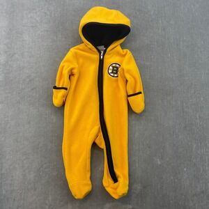 Boston Bruins NHL Baby 3-6M Yellow Fleece Bunting Hooded Footed Romper Zip Up